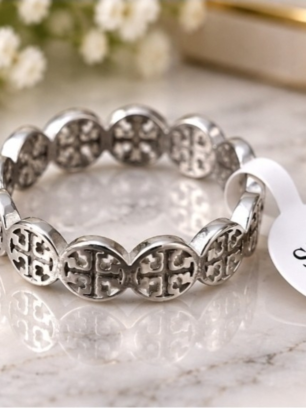 Stainless-Steel Silver Tone Cross-Pattern Ring Sz 8